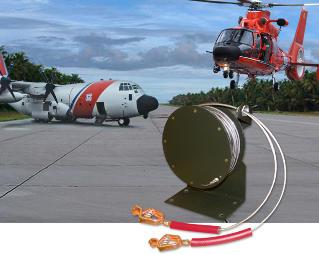 Delmaco, grounding reel, bonding, cable, discharge, MIL C83413/4, electrostatic, earthing, grounding, A-A-50696, static, aviation, explosive, fuel, handling equipment, hanger, hytrel, latching, locking, material transfer, refineries, truck mount, bowser,